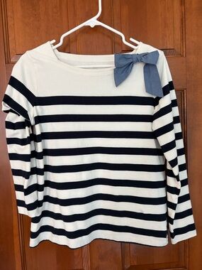 Talbot’s Petite Medium Striped Boatneck Top with Shoulder Bow